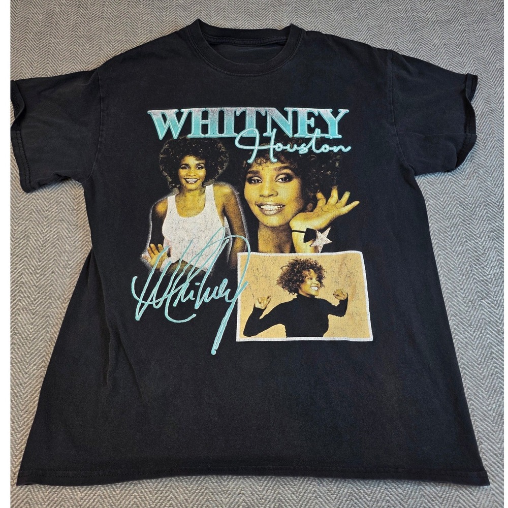 Whitney Houston Graphic T-Shirt Black Short Sleeve Music Icon Tee Size Small